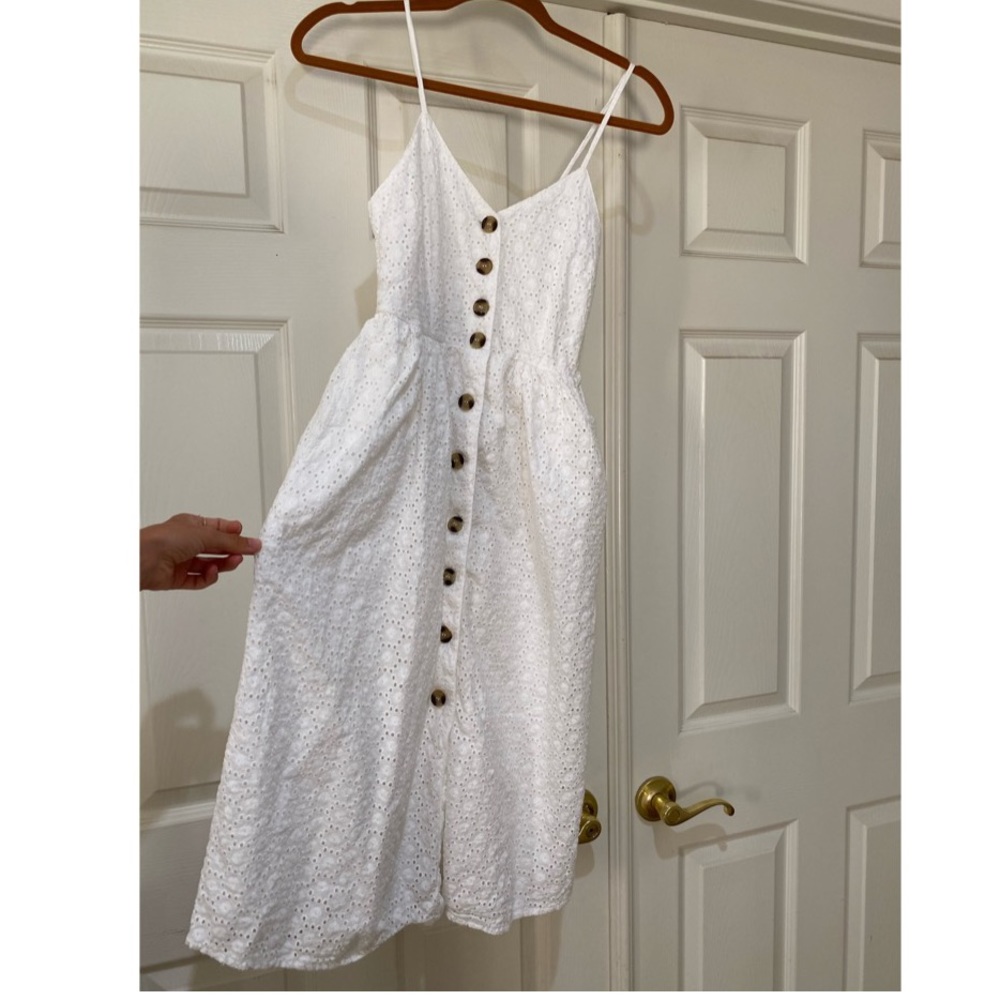 white midi button down dress